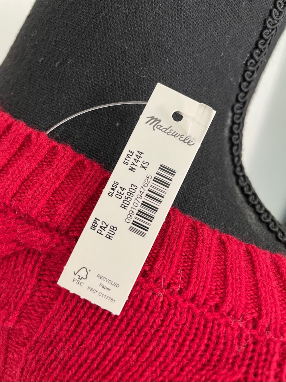 Madewell merino sweater V neck ruby color XS  $140 cable knit dark red NEW - Picture 9 of 12